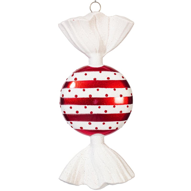 Vickerman 7" Red and White Flat Candy Christmas Ornament - Set of 3 - Festive Addition - Candy Ornaments - Hanging Strings Included - Assorted Glitter Accents - Shatterproof - Image 4